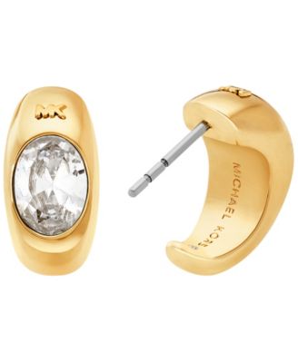 14K Gold-Plated Brass Oval Stone Hoop Earrings