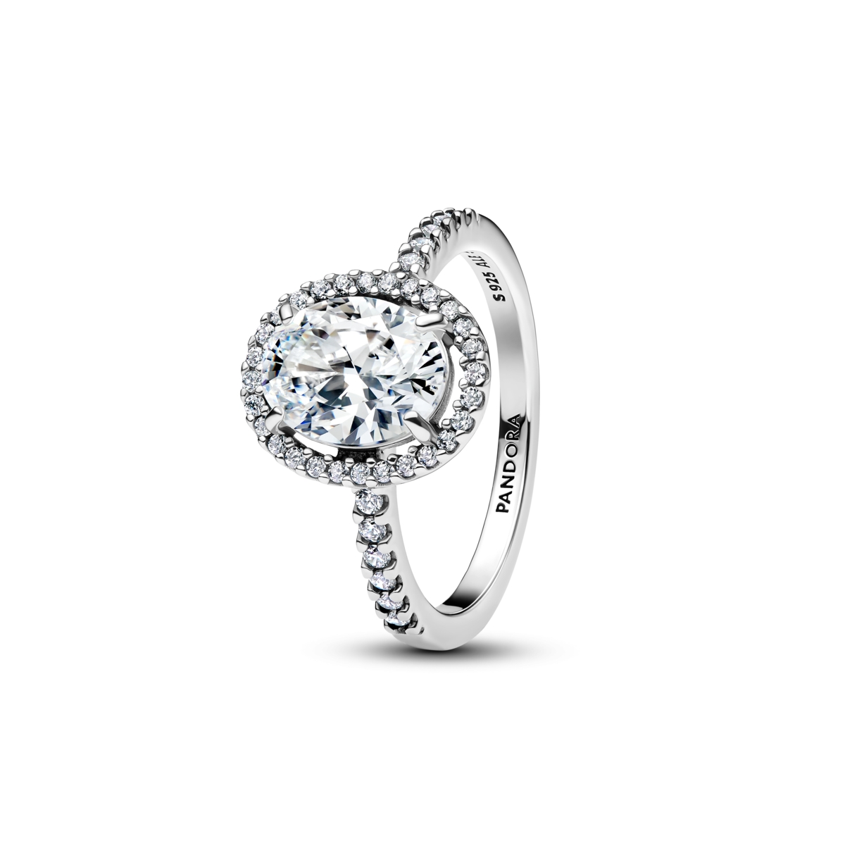 Oval Sparkling Halo Statement Sterling Silver Ring - Sterling Silver