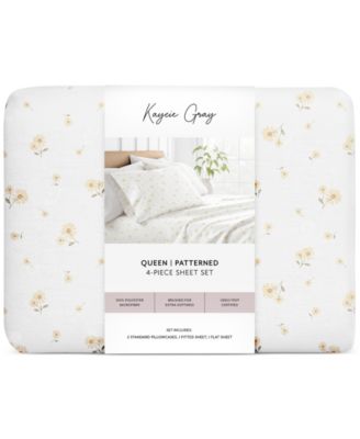 Kaycie Gray Printed Microfiber Sheet Sets In White