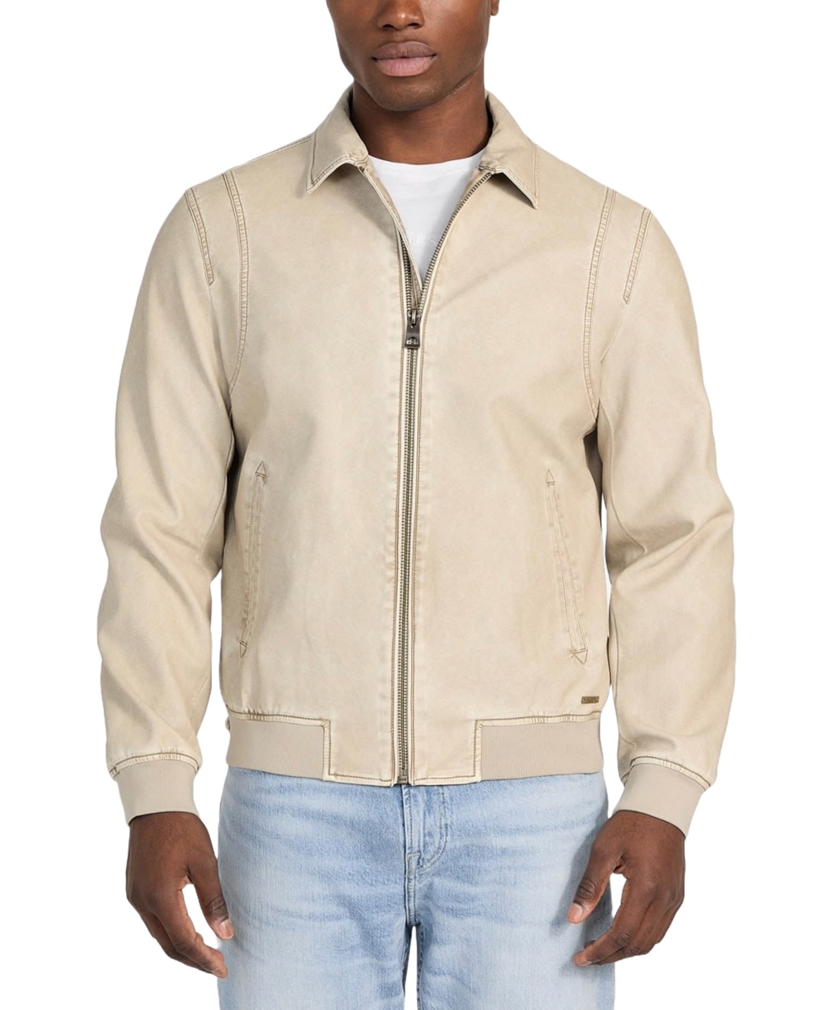 Men's Aviator Relaxed-Fit Faux-Leather Bomber Jacket - Pearl/black Combo