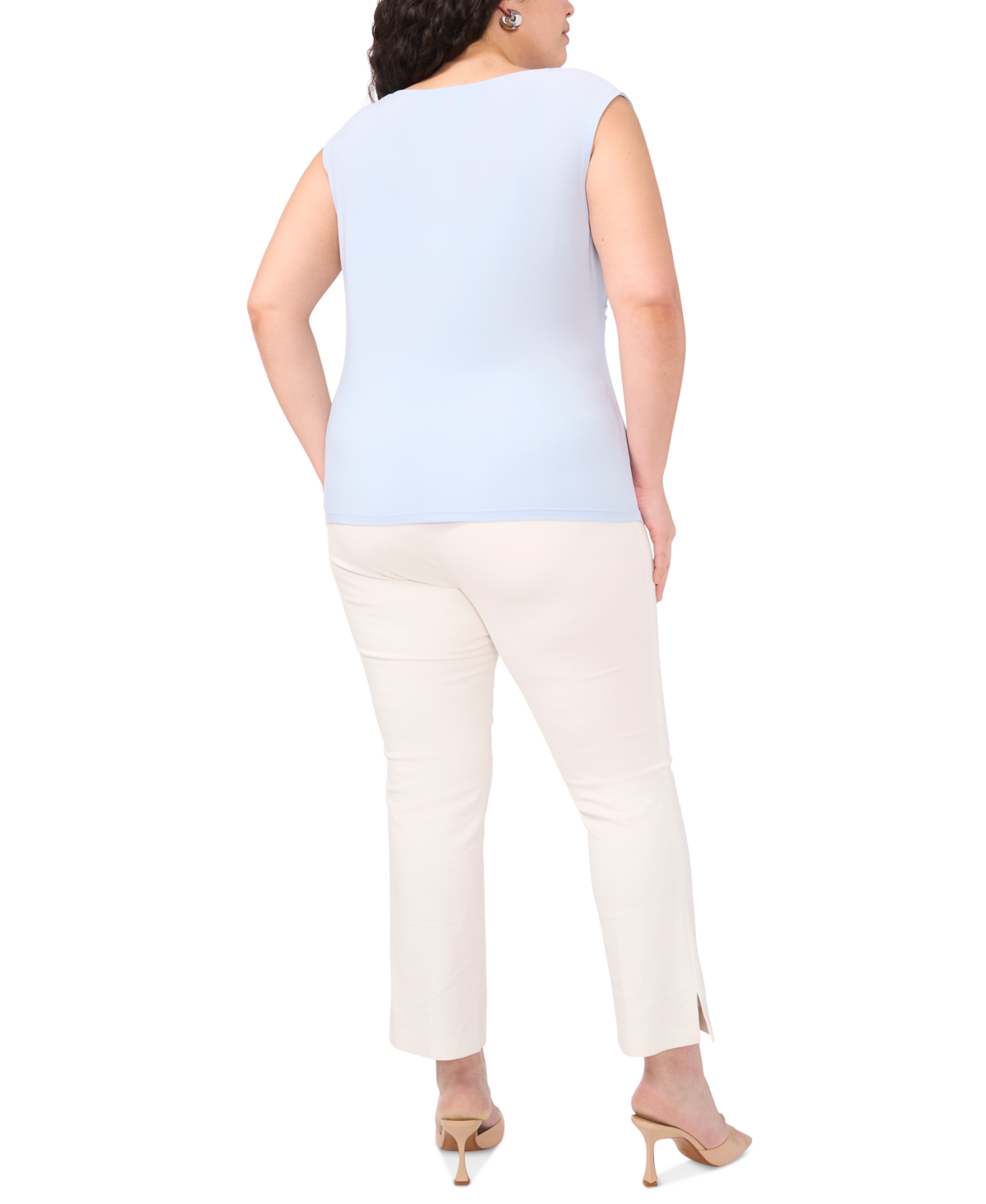Vince Camuto Plus Size Draped Cross-neck Sleeveless Top In Frozen