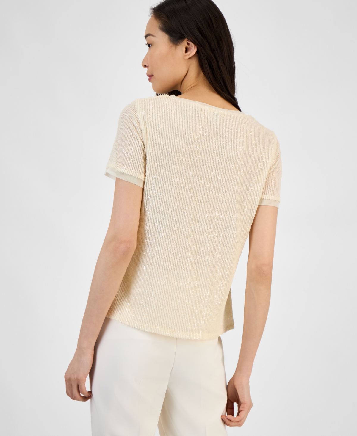 Anne Klein Petite Sequin Mesh Short-sleeve T-shirt