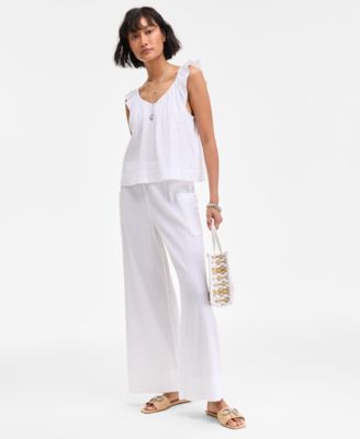 Womens Cotton Gauze Flutter Sleeve Top Wide Leg Pants Exclusively At Macys