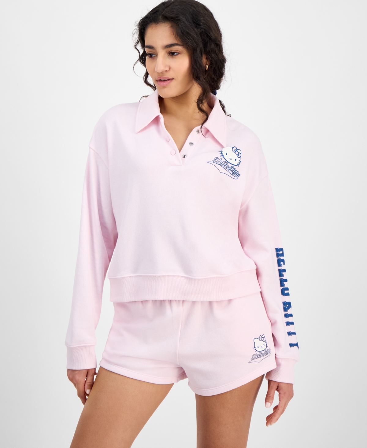 Juniors' Collared Hello Kitty Sweatshirt - Pink