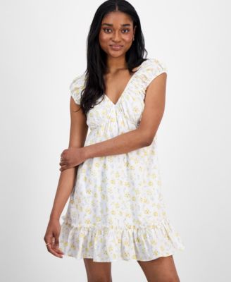 Celebrity Pink - Juniors' Floral-Print Babydoll Mini Dress