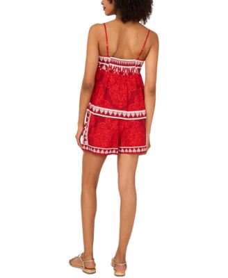 Women's Printed Cotton Sleeveless Blouse & Printed Cotton Drawstring-Waist Shorts