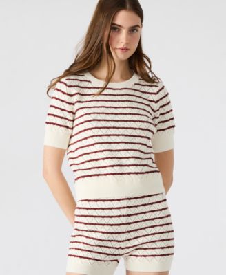 Steve Madden - Women's Norris Striped Pointelle Short-Sleeve Sweater