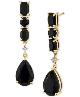 Onyx & Diamond Accent Linear Drop Earrings in 10k Yellow Gold