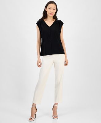 Women's Lace-Inset Extended-Shoulder V-Neck Top