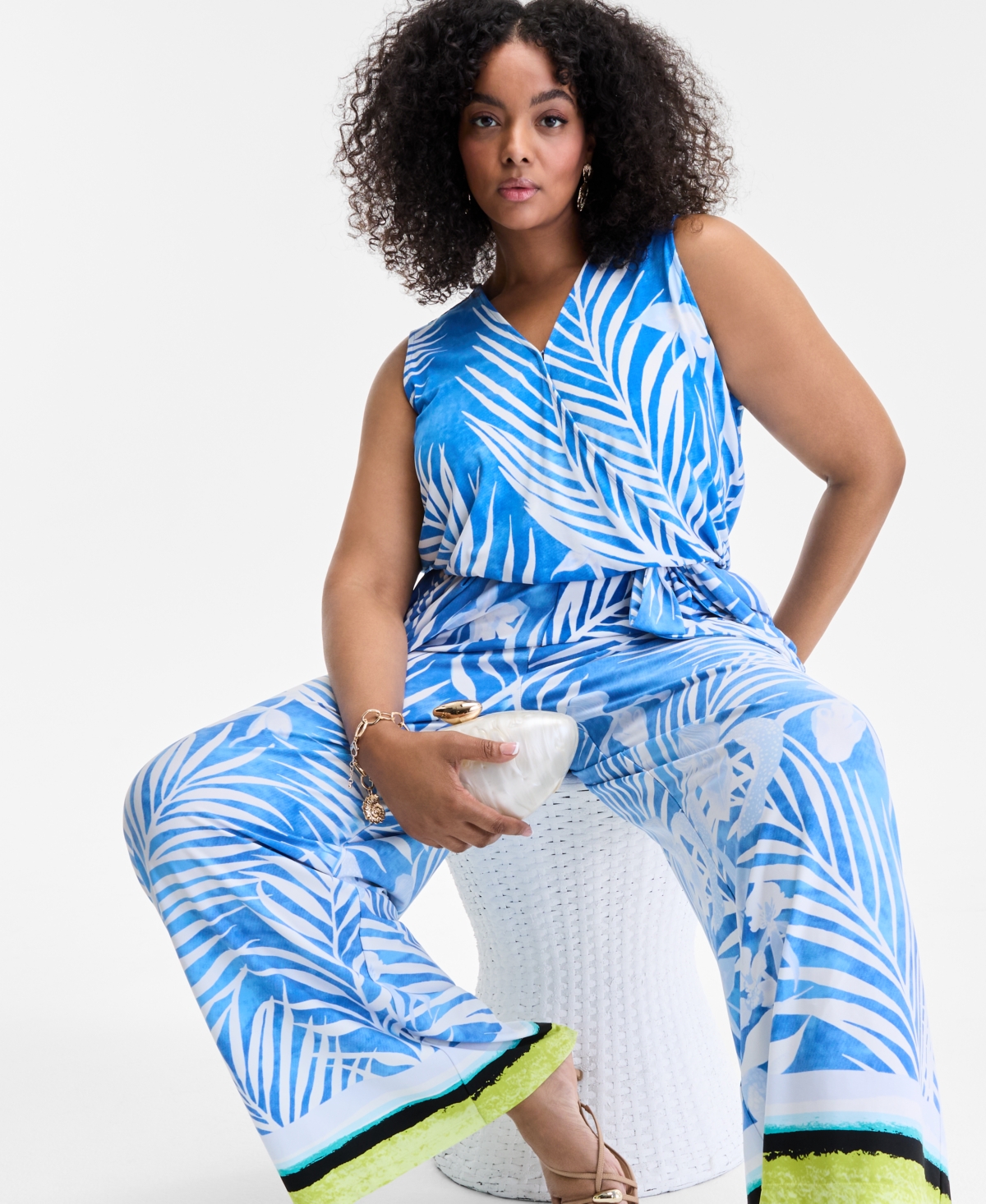 Shop Inc International Concepts Plus Size Printed Tie-waist Jumpsuit, Exclusively At Macy's