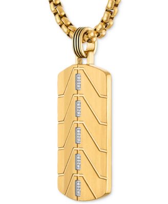 Diamond Chevron Dog Tag 22" Pendant Necklace (1/20 ct. t.w.) in Black & Gold-Tone Ion Plated Stainless Steel, Exclusively at Macy's
