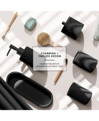 Complete Burlap-Texture Polyresin Bathroom Decor & Accessory Set with Shower Curtain & Bath Rugs