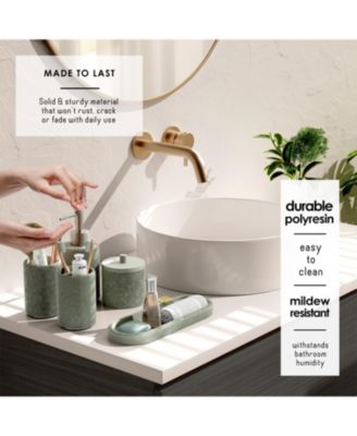 Complete Burlap-Texture Polyresin Bathroom Decor & Accessory Set with Shower Curtain & Bath Rugs