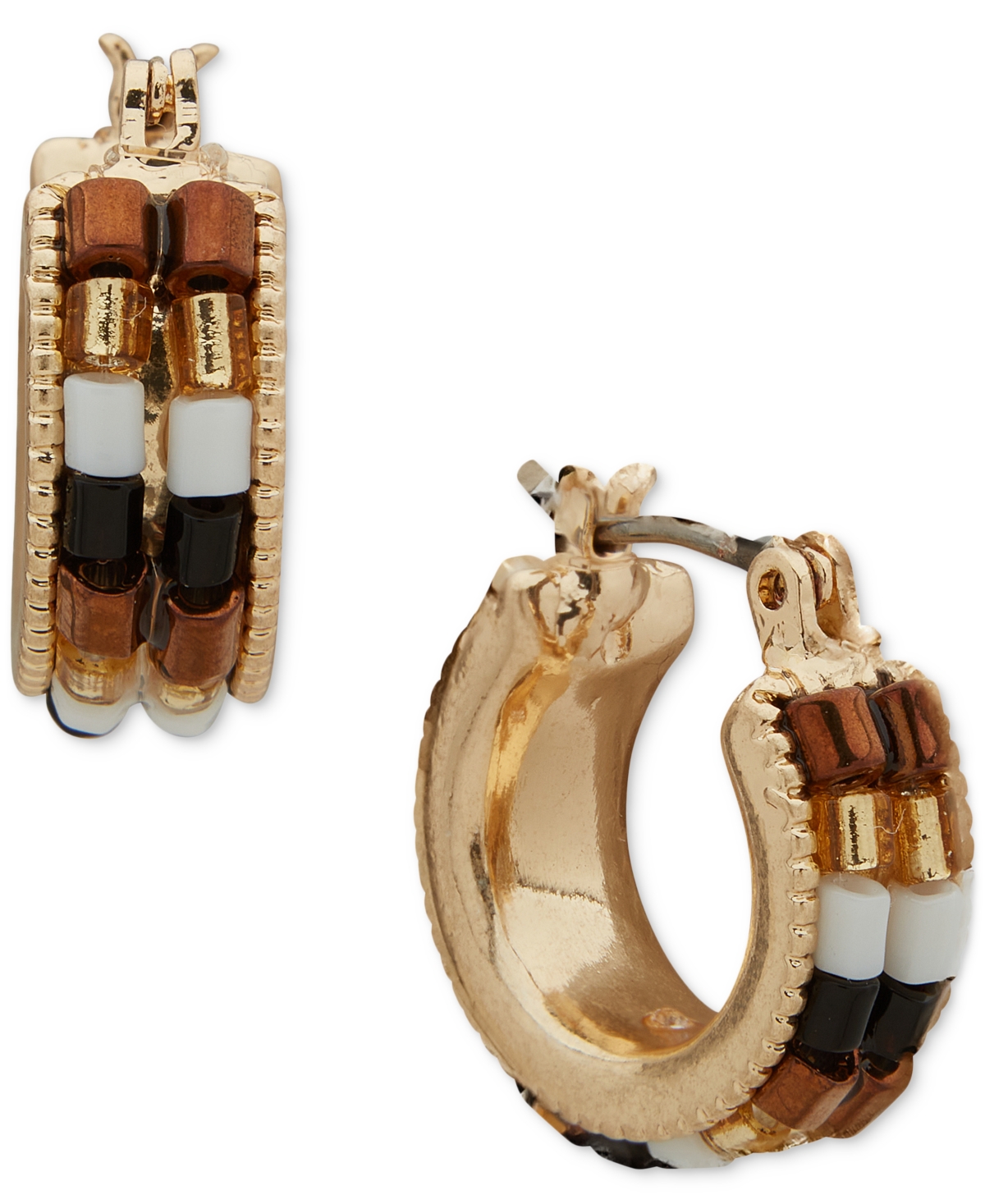 Gold-Tone Multi Beaded Small Hoop Earrings, 0.55" - Natural