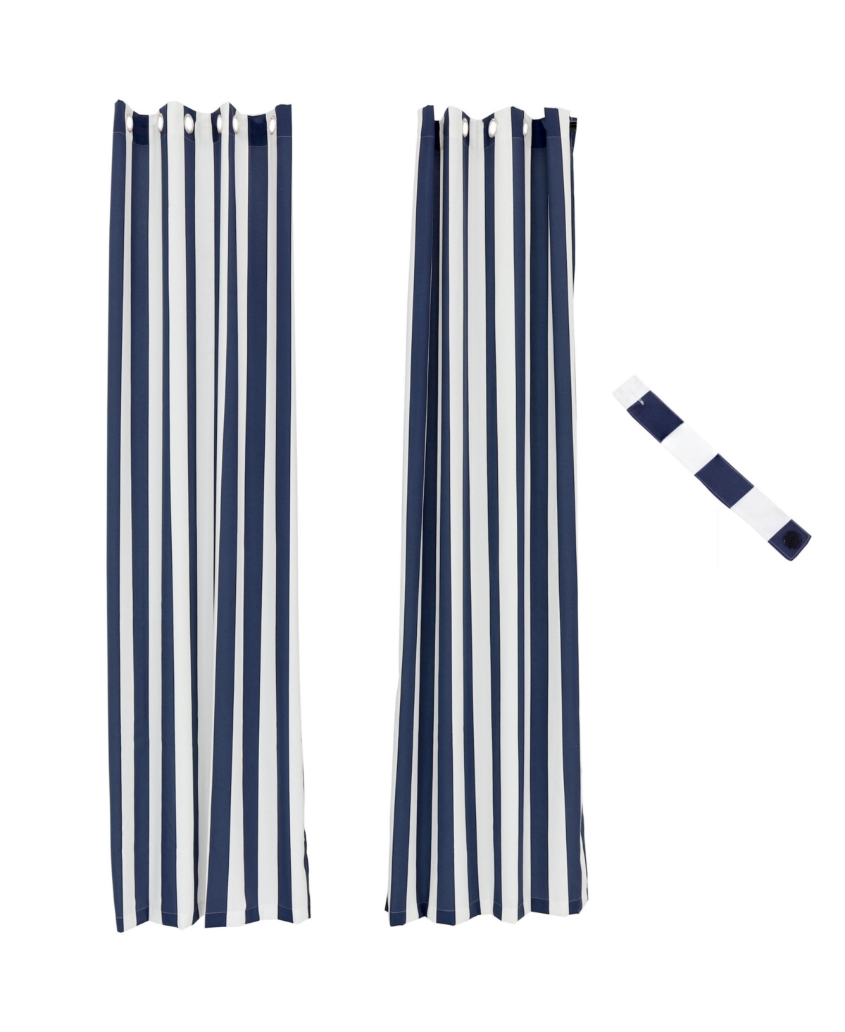 52-Inch x 108-Inch Light Filtering Indoor/Outdoor Curtain Panel - Water-Resistant - Blue Quatrefoil - Set of 2 - Blue/white stripe