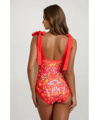 Women's Red Blossom Reversible One-Piece Swimsuit