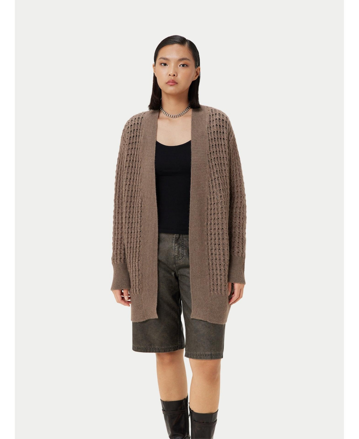 Women's Open-Front Cashmere Cardigan - Neutral-timber wolf