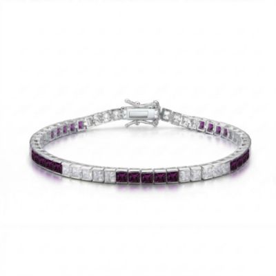 Sterling with Colored Cubic Zirconia Tennis Bracelet in Plated or Plated
