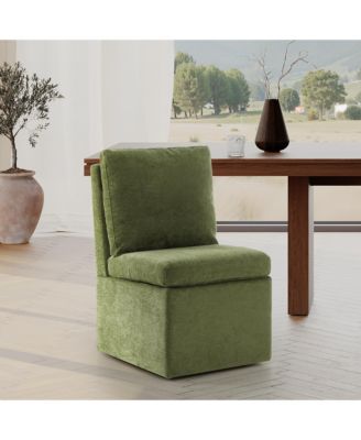 Modern Upholstered Chenille Armless Dining Chairs With Casters