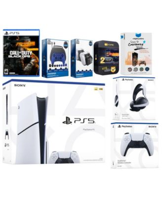 Playstation 5 Slim Disc PS5 1TB with Call of Duty Black Ops 6, Starlight Blue Controller, Pulse Elite Headset, Gamer Starter Pack, Charge Dock