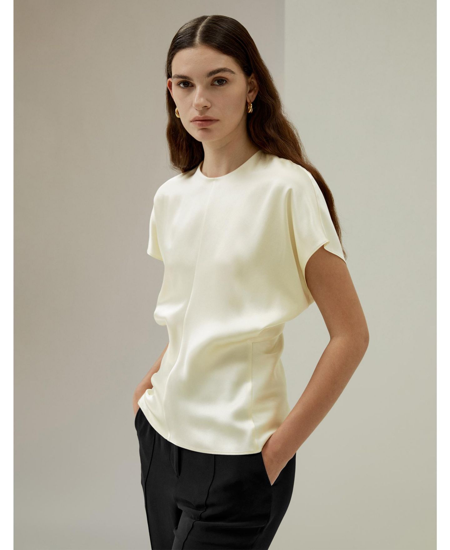 Женский топ LILYSILK Short Batwing Sleeve Silk Contour, цвет: Белый — фото 5
