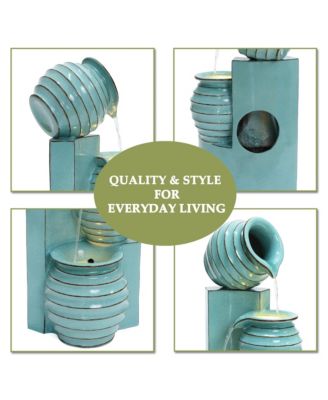 Aqua Blue 3-Tier Bowls 2.5-Feet Tall Outdoor Polyresin Fountain with Lights