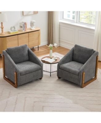 Modern Chenille Armchair with Wooden Frame