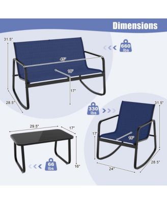 4 Piece Rocking Bistro Set Patio Furniture Set w/ Loveseat 2 Rocking Chairs