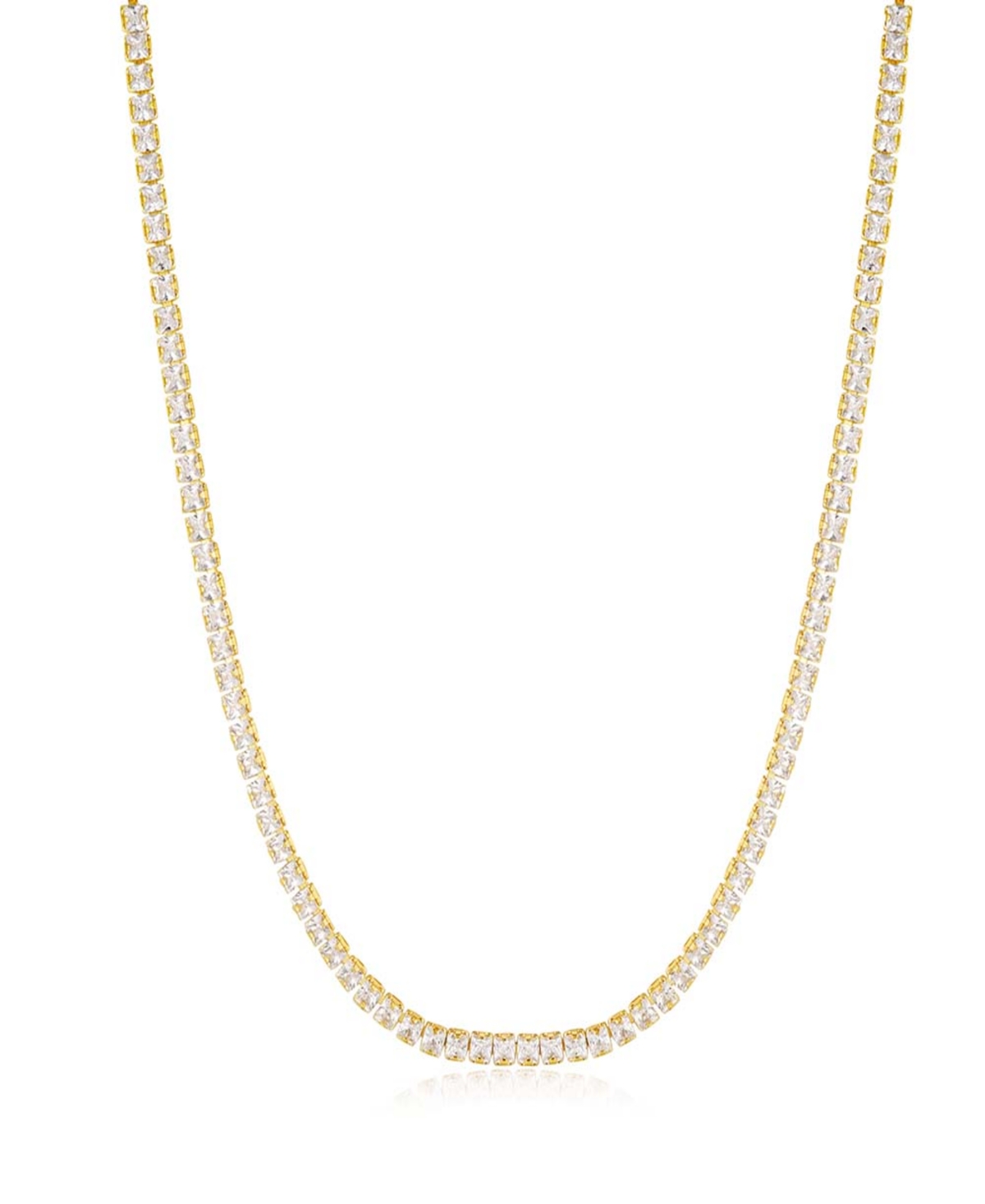 Cubic Zirconia Princess Tennis Choker Necklace - Silver