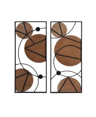 2-Piece Black, White, and Gold Modern Abstract Wall Decor Set