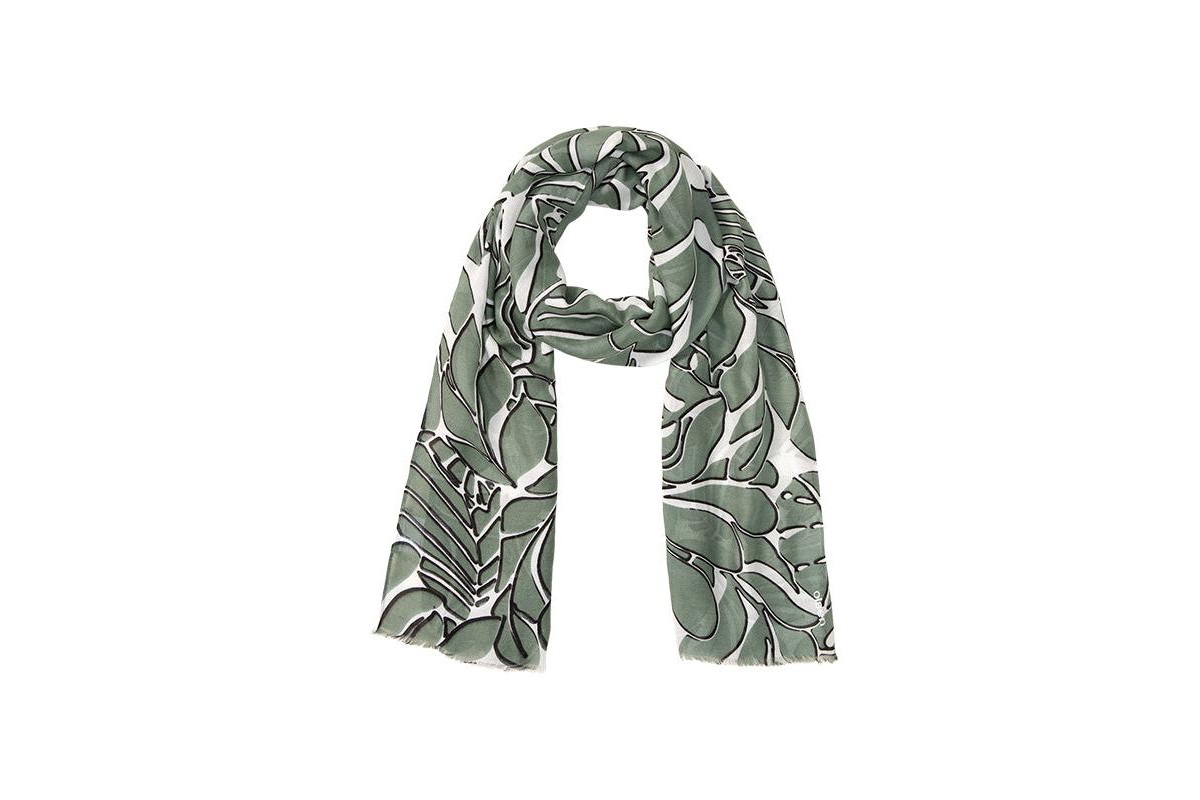 Abstract Leaf Print Scarf - Jungle khaki