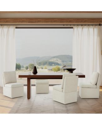 Modern Upholstered Chenille Armless Dining Chairs With Casters 2 PC