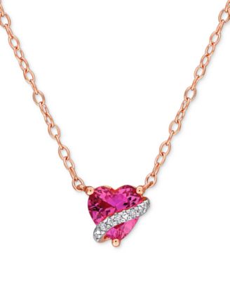 Gemstone Heart-Shaped Pendant Necklace in Sterling Silver, 18"