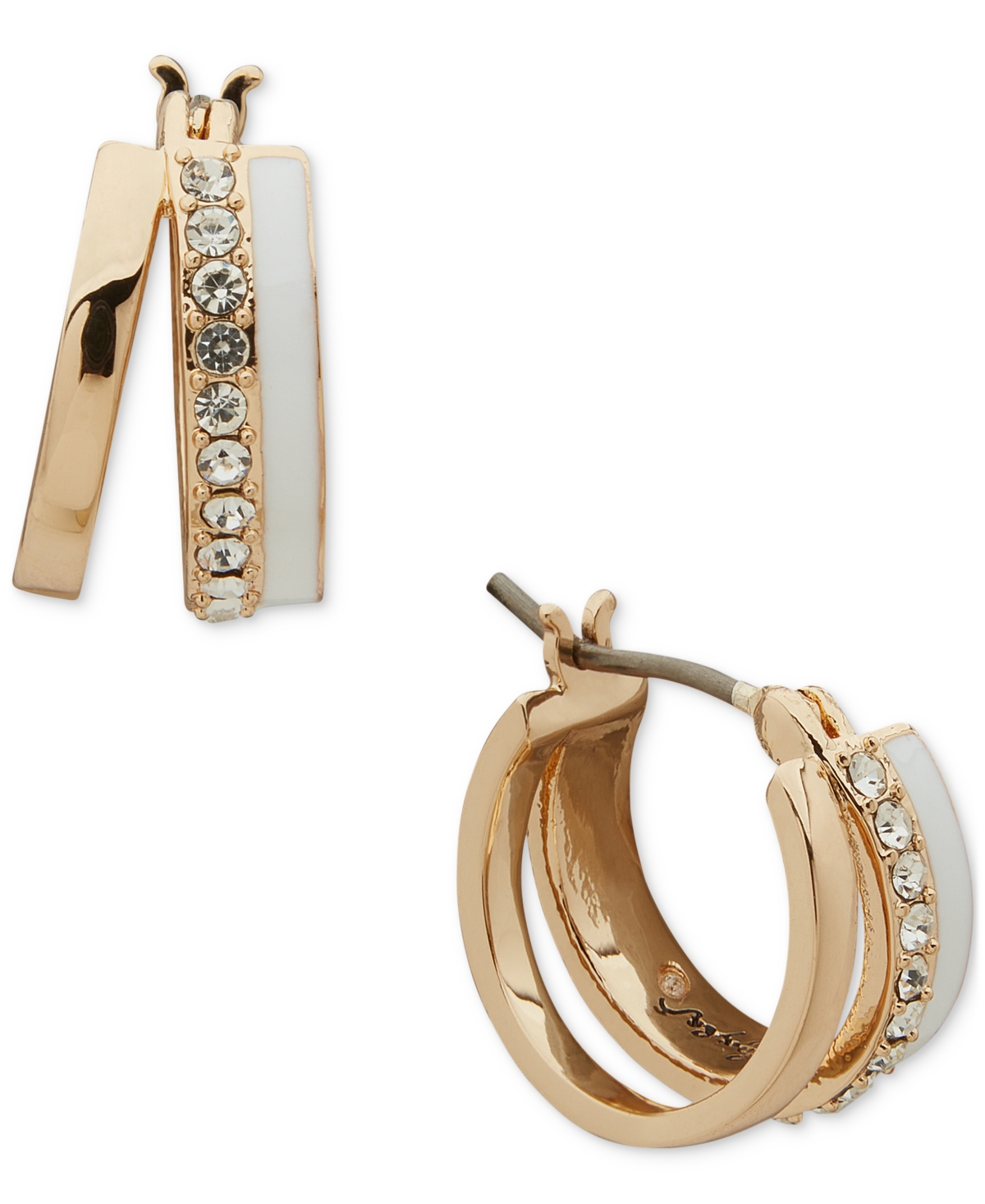 Gold-Tone Extra-Small Pave & Color Split-Hoop Earrings, 0.45" - White