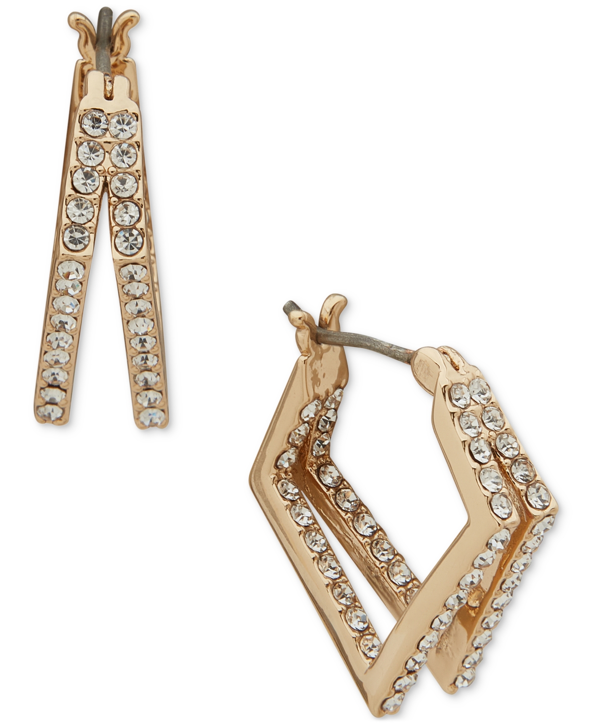 Gold-Tone Pave Geometric Split-Hoop Earrings - White