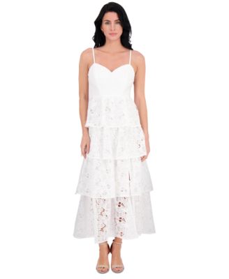 Siena - Women's Embroidered-Lace Ruffle-Tiered Dress