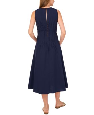 Women's Sleeveless Pintuck Cotton Midi Dress