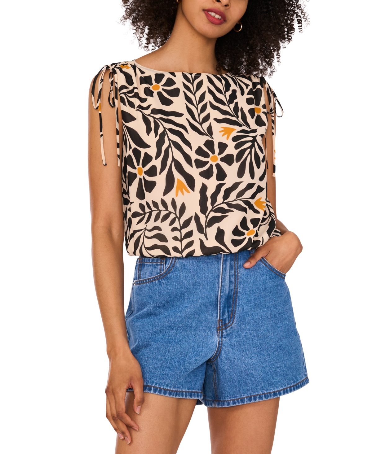 Women's Tie Shoulder Tank Blouse - Sunflower