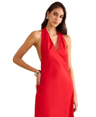 Women's Cotton Tie-Back Halter Maxi Dress