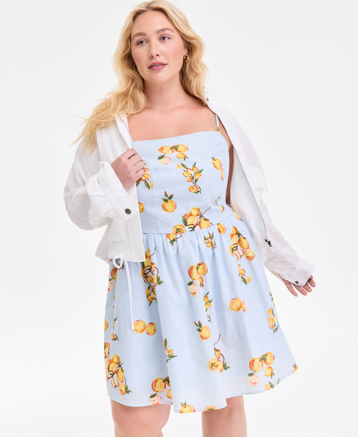 On 34th Plus Size Cotton Kumquat Smocked-back Mini Dress, Exclusively At Macy's