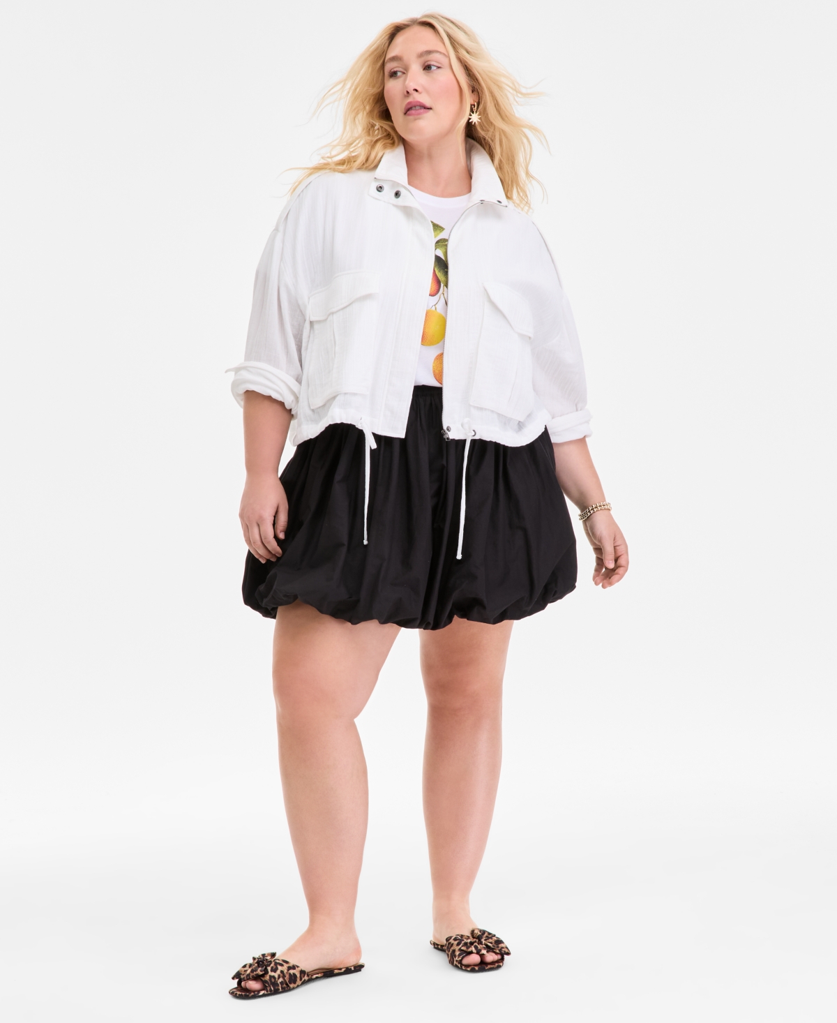 ON 34TH PLUS SIZE SNAP-FRONT CINCHED-HEM UTILITY JACKET, EXCLUSIVELY AT MACY'S 
