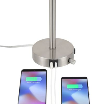 Trotter Modern Table Lamps 23 3/4" High Set of 2 Brushed Nickel with USB and AC Power Outlet in Base White Fabric Cylinder for Home Desk