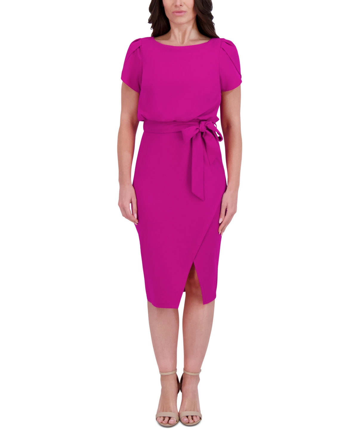 Kensie Women's Tulip-sleeve Tie-waist Sheath Dress