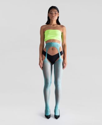 Women's Lustrous Silky Shiny Sheer Suspender Crotchless High-Waist Pantyhose Tights