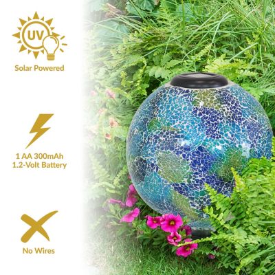 Glass Mosaic Garden Gazing Globe with Solar Light - 10 - Blue