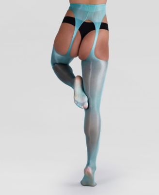 Women's Lustrous Silky Shiny Sheer Suspender Crotchless High-Waist Pantyhose Tights