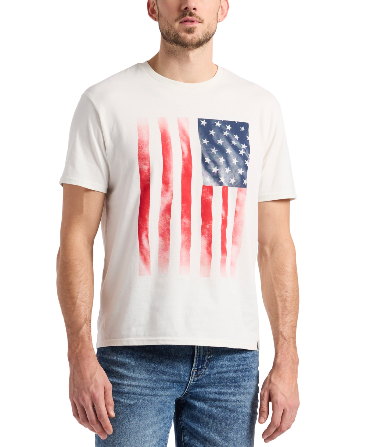 Men's Tusaf Short Sleeve American Flag Graphic Crewneck T-Shirt - Milk