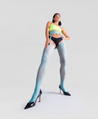 Women's Lustrous Silky Shiny Sheer Suspender Crotchless High-Waist Pantyhose Tights