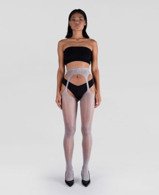 Women's Lustrous Silky Shiny Sheer Suspender Crotchless High-Waist Pantyhose Tights