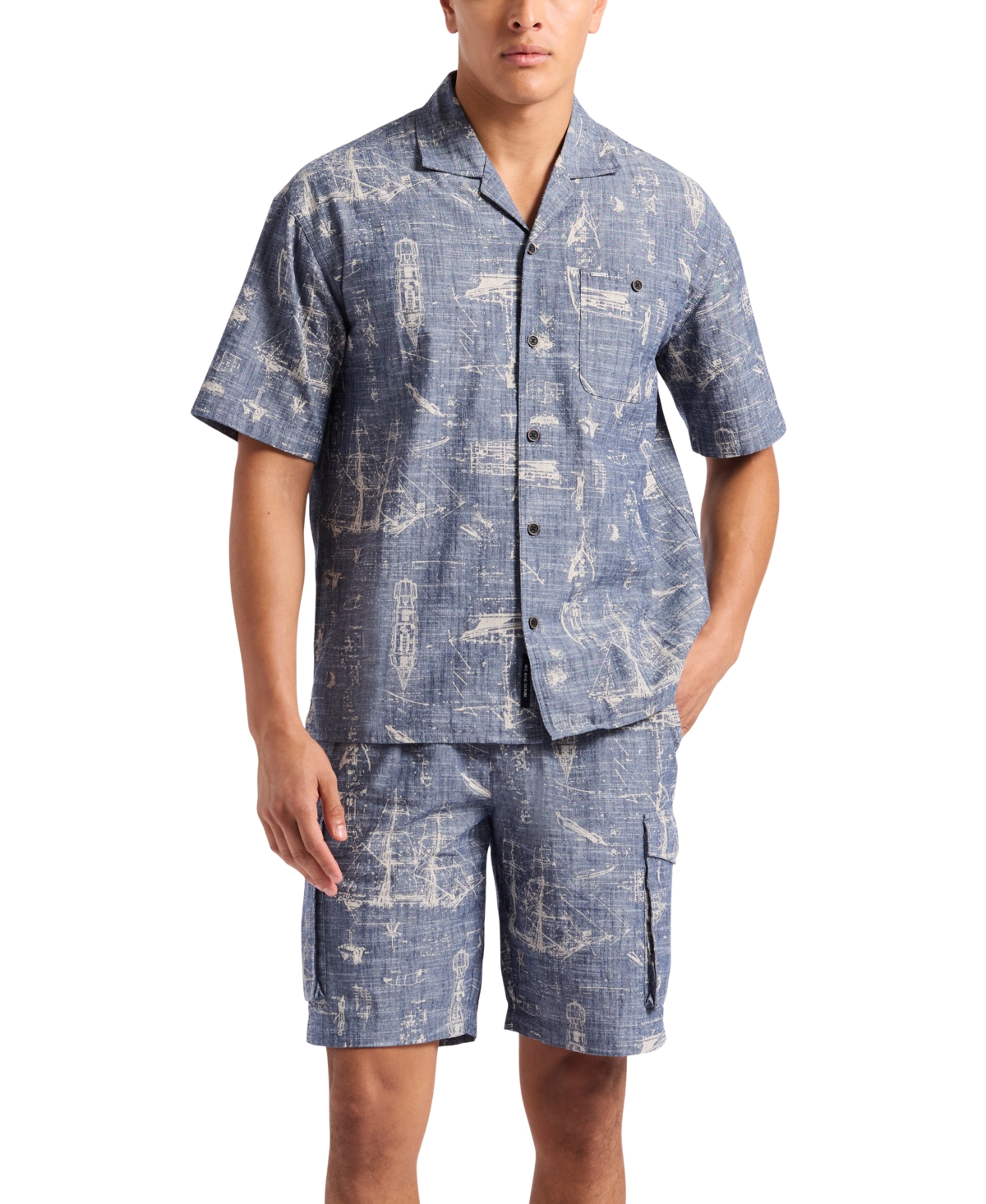 Buffalo David Bitton Men's Sonix Relaxed-fit Nautical-print Button-down Camp Shirt